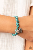 Love You to Pieces - Blue - Paparazzi Accessories -  Item #P9SE-BLXX-387XX Infused with a hammered silver bead and a decorative silver heart charm, an earthy collection of turquoise pebbles are threaded along a stretchy band around the wrist for a whimsical fashion.  Sold as one individual bracelet.