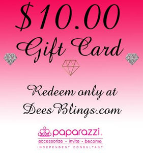 GIFT CARD - DEESBLINGS - JEWELRY - PAPARAZZI - ACCESSORIES - BIRTHDAY GIFT IDEA - WEDDING GIFT IDEA - MAKE SOMEONE SMILE DURING CORONA SELF-DISTANCING - SHOW APPRECIATION - BABY SHOWER GIFT IDEA