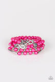 Limitless Luxury - Pink - Paparazzi Accessories -  Item #P9RE-PKXX-130XX Infused with an array of silver accents, a collection of pink pearls and silver infinity charms are threaded along stretchy bands around the wrist for a glamorous look.  Sold as one set of three bracelets.