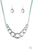 Naturally Nautical - Blue - Paparazzi Accessories -  Item #P2IN-BLXX-049XX Strands of blue suede knot around interconnecting silver links, creating a bold pendant below the collar. Features an adjustable clasp closure.  Sold as one individual necklace. Includes one pair of matching earrings.