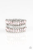 Treasury Fund - Pink - Paparazzi Accessories -  Item #P4RE-PKXX-141XX Featuring refined marquise cuts, glittery pink rhinestones flare from a center of glassy white rhinestones, creating a regal band across the finger. Features a stretchy band for a flexible fit.  Sold as one individual ring.