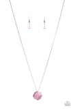 You GLOW Girl - Pink - Paparazzi Accessories -   Item #P2RE-PKXX-216KH Chiseled into a tranquil square, a glowing pink moonstone pendant swings below the collar for a colorfully refined look. Features an adjustable clasp closure.  Sold as one individual necklace. Includes one pair of matching earrings.