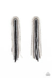 Let There BEAD Light - Black - Paparazzi Accessories -  Item #P5PO-BKXX-149XX Mismatched strands of black, silver, gray, clear, and gunmetal seed beads and a glittery strand of white rhinestones delicately curls into a beaded rainbow-like tassel. Earring attaches to a standard post fitting.  Sold as one pair of post earrings.