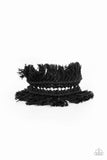 Homespun Hardware - Black - Paparazzi Accessories -  Item #P9SE-BKXX-235XX Black thread decoratively knots around an airy silver cuff, creating a macramé inspired fringe around the wrist.  Sold as one individual bracelet.