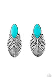 Rural Roadrunner - Blue -  Item #P5PO-BLXX-112XX Chiseled into a tranquil marquise shape, a refreshing turquoise stone is pressed into the top of an antiqued silver frame for a seasonal look. Earring attaches to a standard post fitting.  Sold as one pair of post earrings.