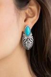 Rural Roadrunner - Blue -  Item #P5PO-BLXX-112XX Chiseled into a tranquil marquise shape, a refreshing turquoise stone is pressed into the top of an antiqued silver frame for a seasonal look. Earring attaches to a standard post fitting.  Sold as one pair of post earrings.