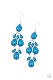 Superstar Social - Blue - Paparazzi Accessories -  Item #P5ST-BLXX-025XX Encased in sleek silver fittings, a glassy collection of marquise and teardrop blue beads delicately connect into a dramatically colorful lure. Earring attaches to a standard fishhook fitting.  Sold as one pair of earrings.