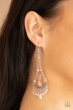 First In SHINE - Pink - Paparazzi Accessories -   Item #P5WH-PKXX-191XX Featuring an iridescent shimmer, a glittery collection of pink crystal-like beads link with shimmery silver chains that give way to a studded silver bar and colorful fringe. Earring attaches to a standard fishhook fitting.  Sold as one pair of earrings.