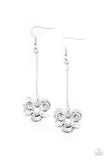 Opulently Orchid - Silver - Paparazzi Accessories -  Item #P5SE-SVXX-143XX A shimmery silver orchid-like flower swings from the bottom of a rounded snake chain, creating an elegant display. Earring attaches to a standard fishhook fitting.  Sold as one pair of earrings.