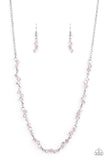 Incredibly Iridescent - Pink - Paparazzi Accessories -  Item #P2RE-PKXX-298XX Attached to a dainty silver chain, trios of pink iridescent crystal-like beads are delicately threaded along silver rods below the collar for a timelessly twinkly look. Features an adjustable clasp closure.  Sold as one individual necklace. Includes one pair of matching earrings.