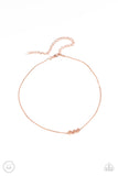 Dynamically Dainty - Copper - Paparazzi Accessories -  Item #P2CH-CPSH-031XX A trio of flat shiny copper beads glide along a shiny copper snake chain around the neck, creating a dainty display. Features an adjustable clasp closure.  Sold as one individual choker necklace. Includes one pair of matching earrings.