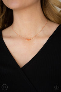 Dynamically Dainty - Copper - Paparazzi Accessories -  Item #P2CH-CPSH-031XX A trio of flat shiny copper beads glide along a shiny copper snake chain around the neck, creating a dainty display. Features an adjustable clasp closure.  Sold as one individual choker necklace. Includes one pair of matching earrings.