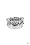 Item #P4WH-SVXX-168XX Bordered in a leafy embossed trim, a thick silver band is embossed in a heart for a vintage inspired look. Features a stretchy band for a flexible fit.  Sold as one individual ring.