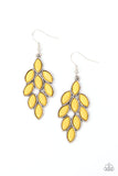 Flamboyant Foliage - Yellow - Paparazzi Accessories -  Item #P5WH-YWXX-158XX Encased in sleek silver frames, a collection of faceted Illuminating beads delicately coalesce into a colorfully leafy lure. Earring attaches to a standard fishhook fitting.  Sold as one pair of earrings.