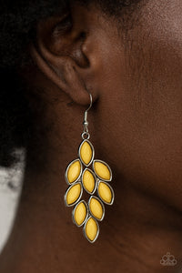 Flamboyant Foliage - Yellow - Paparazzi Accessories -  Item #P5WH-YWXX-158XX Encased in sleek silver frames, a collection of faceted Illuminating beads delicately coalesce into a colorfully leafy lure. Earring attaches to a standard fishhook fitting.  Sold as one pair of earrings.