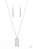 Retro Rock Collection​ - White - Paparazzi Accessories -  Item #P2SE-WTXX-259XX Icy white pebbles are encased inside of a glassy rectangular frame, creating an iridescent pendant at the bottom of a lengthened silver chain. Features an adjustable clasp closure.  Sold as one individual necklace. Includes one pair of matching earrings.