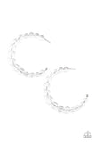 In The Clear - White - Paparazzi Accessories -  Item #P5HO-WTXX-092XX Gradually increasing in size at the center, a glassy collection of white beads are threaded along an oversized hoop for a bubbly effect. Earring attaches to a standard post fitting. Hoop measure approximately 2 1/2" in diameter.  Sold as one pair of hoop earrings.