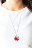 Eternal Spring - Multi - Paparazzi Accessories -  Item #P2SE-MTXX-205XX A colorful collection of wildflowers is encased in a glassy pendant, creating a whimsical display below the collar. Features an adjustable clasp closure.  Sold as one individual necklace. Includes one pair of matching earrings.