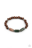 ZEN Most Wanted - Brown - Paparazzi Accessories -  Item #P9UR-BNXX-546XX Colorful stone beads, silver accents, and earthy wooden beads are threaded along stretchy bands around the wrist for a seasonal flair.  Sold as one individual bracelet.