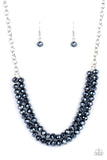 May The FIERCE Be With You - Blue - Paparazzi Accessories -  Item #P2ST-BLXX-128XX A sturdy silver chain connects double strands of Inkwell beads. The reflective multi-faceted beads connect below the collar for a fiercely stunning style. Features an adjustable clasp closure.  Sold as one individual necklace. Includes one pair of matching earrings.