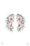 Garden Party Powerhouse - Pink - Paparazzi Accessories -   Item #P5PO-CRPK-070XX Featuring a milky opalescence, white marquise and pink teardrop rhinestones coalesce into a sparkly floral centerpiece that flawlessly climbs the ear. Earring attaches to a standard post fitting. Features a dainty cuff attached to the top for a secure fit.  Sold as one pair of ear crawlers.