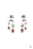 Hazard Pay - Multi - Paparazzi Accessories -  Item #P5PO-MTXX-027XX Varying in shape, a smoldering collection of white, smoky, and topaz gems haphazardly link into an edgy chandelier of rose gold frames. Earring attaches to a standard post fitting.  Sold as one pair of post earrings.