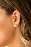 Simply Serendipity - Green - Paparazzi Accessories -    Item #P5PO-GRXX-044XX Dewy Green Ash faceted gem-like beads float atop a pronged silver fitting, creating an ethereal display. Earring attaches to a standard post fitting.  Sold as one pair of post earrings.