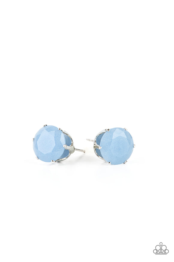 Simply Serendipity - Blue - Paparazzi Accessories -  Item #P5PO-BLXX-124XX Dewy Cerulean faceted gem-like beads float atop a pronged silver fitting, creating an ethereal display. Earring attaches to a standard post fitting.  Sold as one pair of post earrings.