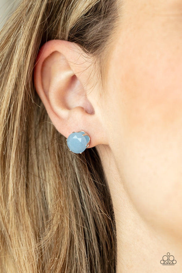 Simply Serendipity - Blue - Paparazzi Accessories -  Item #P5PO-BLXX-124XX Dewy Cerulean faceted gem-like beads float atop a pronged silver fitting, creating an ethereal display. Earring attaches to a standard post fitting.  Sold as one pair of post earrings.