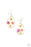 Perennial Prairie - Multi - Paparazzi Accessories -  Item #P5SE-MTXX-120XX Dainty green, pink, purple, and yellow flowers are encased in a glassy teardrop, creating a whimsical frame. Earring attaches to a standard fishhook fitting.  Sold as one pair of earrings.