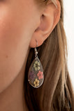 Perennial Prairie - Multi - Paparazzi Accessories -  Item #P5SE-MTXX-120XX Dainty green, pink, purple, and yellow flowers are encased in a glassy teardrop, creating a whimsical frame. Earring attaches to a standard fishhook fitting.  Sold as one pair of earrings.