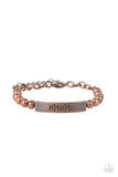 Mom Squad - Copper - Paparazzi Accessories -  Item #P9WD-CPXX-111XX Stamped in the word, "Mama," a curved copper plate attaches to strands of copper beads threaded along invisible wire around the wrist, creating a sentimental centerpiece. Features an adjustable clasp closure.  Sold as one individual bracelet. GREAT FOR MOTHERS DAY!