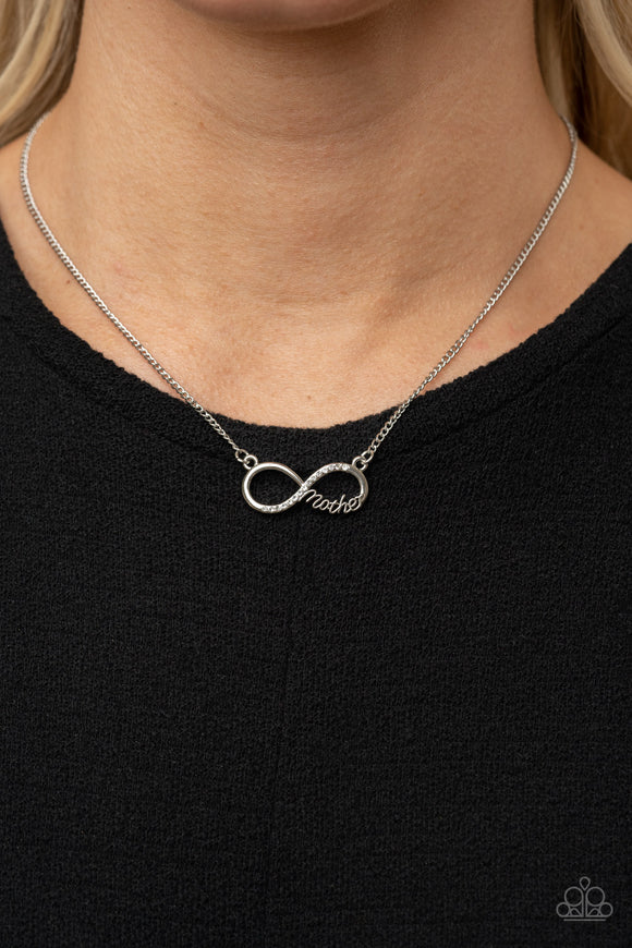 Forever Your Mom - White - Paparazzi Accessories -  Item #P2WD-WTXX-184XX A bright silver infinity symbol features the word 