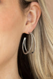 Rustic Curves - Silver - Paparazzi Accessories -  Item #P5HO-SVXX-281XX Featuring textured edges, two silver crescent frames delicately curve into bold double hoops for an edgy urban look. Earring attaches to a standard post fitting. Hoop measures approximately 1 1/2" in diameter.  Sold as one pair of hoop earrings.