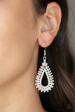 The Works - Multi - Paparazzi Accessories -  Item #P5RE-MTXX-103XX Glittery rows of white, iridescent, and opal rhinestones stack into a solitaire sparkly teardrop frame for a glamorous fashion. Earring attaches to a standard fishhook fitting.  Sold as one pair of earrings.