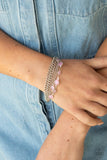 Glossy Goddess - Pink Item #P9WH-PKXX-270BC Infused with glassy Pale Rosette beaded strands, layers of mismatched silver chains drape around the wrist for an ethereal pop of color. Features an adjustable clasp closure.  Sold as one individual bracelet.