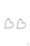 Cupid, Who? - Silver - Paparazzi Accessories -  Item #P5PO-SVXX-229XX One side of a glistening silver heart frame is subtlety twisted with twinkly texture, creating a romantic display. Earring attaches to a standard post fitting.  Sold as one pair of post earrings.