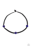 SoCal Style - Blue - Paparazzi Accessories -  Item #P2UR-BLXX-054XX Glazed blue beads are knotted in place below the collar with braided black cording, creating a trendsetting urban look. Features a button loop closure.  Sold as one individual necklace.