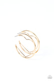 Love Goes Around - Gold - Paparazzi Accessories -  Item #P5HO-GDXX-233XX A gold wire heart is encircled in an oversized gold hoop, resulting in a heart-stopping shimmer. Earring attaches to a standard post fitting. Hoop measures approximately 2" in diameter.  Sold as one pair of hoop earrings.