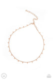 Cupids Cutest Valentine - Rose Gold - Paparazzi Accessories -  Item #P2CH-GDRS-091XX Dainty rose gold hearts dance from a dainty rose gold chain around the neck, creating a flirtatious fringe. Features an adjustable clasp closure.  Sold as one individual choker necklace. Includes one pair of matching earrings.