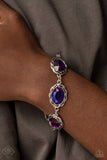 Royal Regalia - Multi - Paparazzi Accessories -  Item #P9BA-MTXX-044HQ A row of brilliantly faceted gems is encased in layered antiqued silver frames. Featuring a metallic-like finish, the oval multicolored purple gems link end to end for an illustrious appeal around the wrist. Features an adjustable clasp closure.  Sold as one individual bracelet.