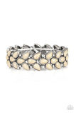 Vintage Venture - Brown - Paparazzi Accessories -  Faceted brown teardrop beads and shimmery silver studs coalesce into ornate frames. The whimsical frames are threaded along stretchy bands around the wrist for a seasonal look.  Sold as one individual bracelet.