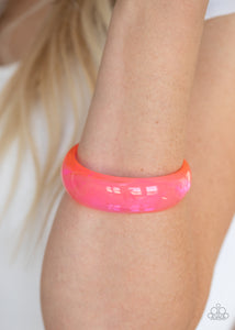 Major Material Girl - Pink - Paparazzi Accessories - A neon pink acrylic bangle slides along the wrist for a colorfully retro flair. The shiny bangle gradually widens at the top for a fabulous finish.  Sold as one individual bracelet.