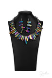 Charismatic - 2020 Zi - Paparazzi Accessories -  Featuring an oil spill iridescence, raw cut pieces of hematite are threaded along an invisible wire below the collar for a colorfully courageous look. Features an adjustable clasp closure.  Sold as one individual necklace. Includes one pair of matching earrings.