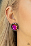 Double-Take Twinkle - Multi - Paparazzi Accessories -  Item #P5PO-MTXX-055XX Featuring a flashy faceted finish, an oversized oil spill gem is pressed into a sleek gunmetal fitting for a dramatic pop of dazzle. Earring attaches to a standard post fitting.  Sold as one pair of post earrings.