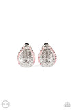 Garden Date - Pink - CLIP-ON- Paparazzi Accessories -   #P5CO-PKXX-024XX  Trimmed in glassy pink rhinestones, vine-like filigree climbs a dainty silver teardrop for a whimsical look. Earring attaches to a standard clip-on fitting.  Sold as one pair of clip-on earrings by DeesBlings.com - Affordable Fashion Jewelry that is Lead and Nickel free.