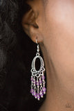 Not The Only Fish In The Sea - Purple - Paparazzi Accessories  Glassy purple beads cascade from the bottom of an ornate silver frame, creating a whimsical chandelier. Earring attaches to a standard fishhook fitting.  Sold as one pair of earrings.