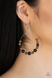 Forestry Fashion - Black - Paparazzi Accessories  An earthy collection of dainty silver accents, brown wood beads, and smooth black stone beads are threaded along a dainty silver hoop for a seasonal fashion. Earring attaches to a standard fishhook fitting.  Sold as one pair of earrings.