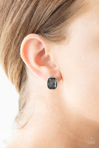 Incredibly Iconic - Silver/Black - Paparazzi Accessories  A faceted smoky gem is pressed into a sleek silver frame for a glamorous look. Earring attaches to a standard post fitting.  Sold as one pair of post earrings.