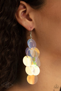 Mermaid Shimmer - Multi  - Paparazzi Accessories - (These beauties will match any color of the rainbow that you are wearing! They shimmer into different colors!)  Item #P5SE-MTXX-106XX Bubbly iridescent discs cascade from the ear, coalescing into an effervescent lure. Earring attaches to a standard fishhook fitting.  Sold as one pair of earrings.  October 2020 Black Diamond